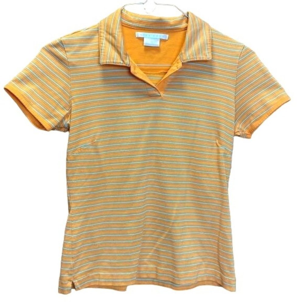 NIKE Golf Orange/Teal Striped Polo Style Shirt - Small